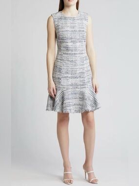 Kobi Halperin Blue Multi Tweed Reed Flounce Dress